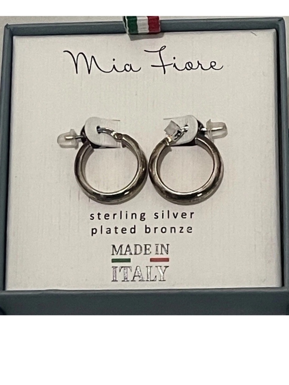 Mia Fiore Sterling Silver Plated Bronze Hoop Earrings Made Italy NEW in Gift Box
